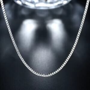 925 Sterling Silver Silver Box Chain Necklace - 22in. x 1mm. Women's Men's Gift